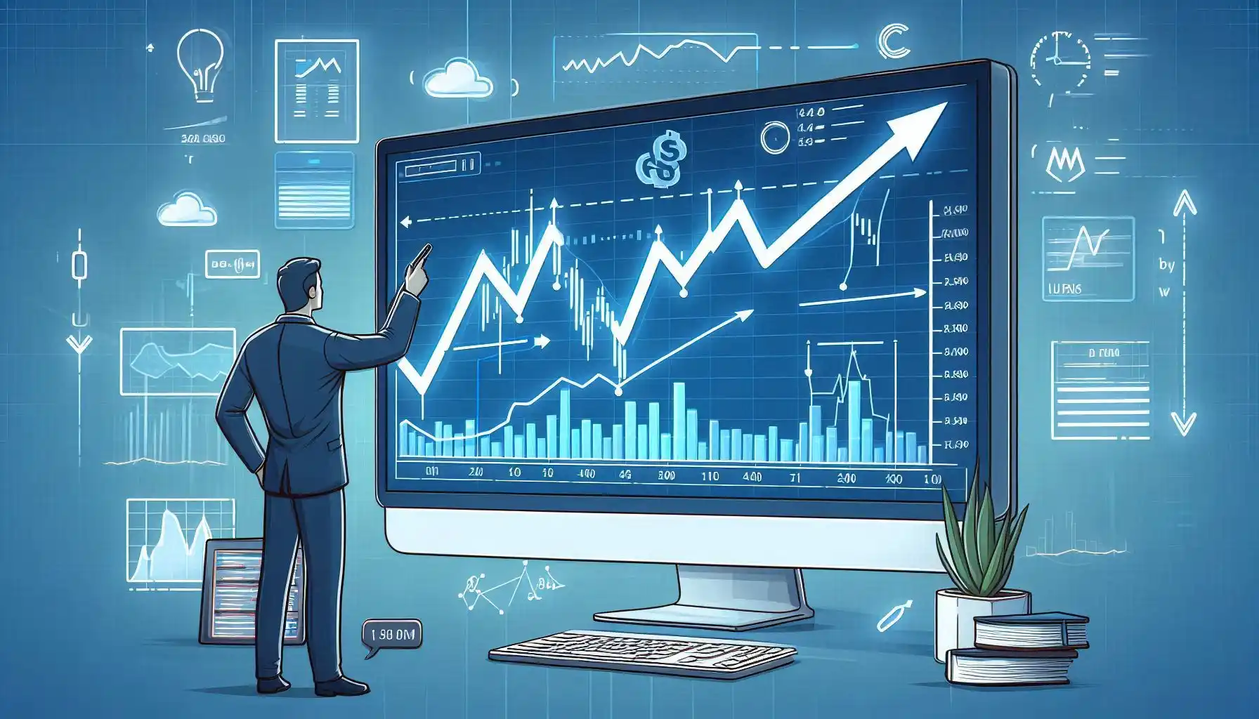A man planning business strategy on desktop